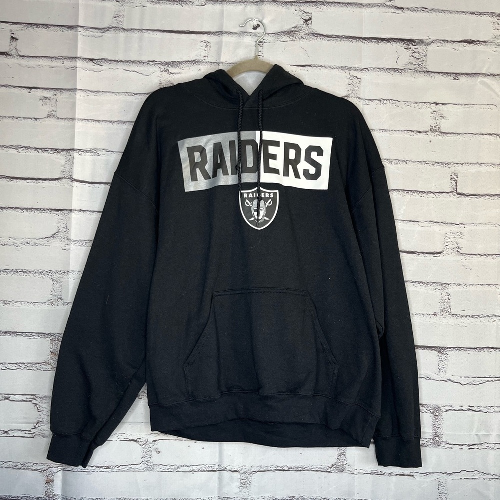 Vintage Raiders Graphic NFL Hoodie Black SZ L Pull-Over Men’s Grunge Streetwear